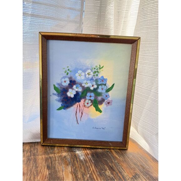 Lot of 2 VTG C. Guerin "82" Flower Framed Art Canvas Painting Signed 9"x 11.5" - Picture 9 of 9